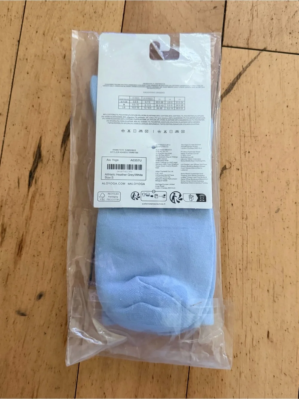 ALO Yoga Pastel Blue Ribbed Crew Socks with White Stripes